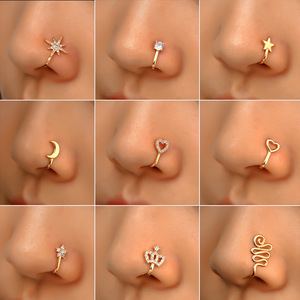 Trendy Non-Piercing Indian Gold Cor Nariz Anéis Design Cobre U Forma Nariz Clipe Zircão Estrela Lua Coração Anel Falso-Nariz para As Mulheres - Product Image 1