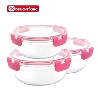 Ensemble de 3 boîtes à lunch circulaires en verre isolées, sac à lunch / récipient alimentaire compatible micro-ondes, couvercle écologique, logo de couleur personnalisé
