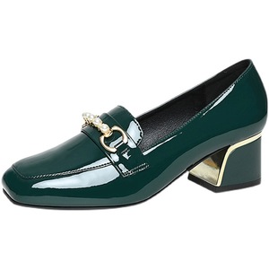 Escarpins décontractés en cuir verni vert pour femmes Grande taille en cuir souple avec talon épais Fond antidérapant Brillant Look élégant de bureau - Product Image 6