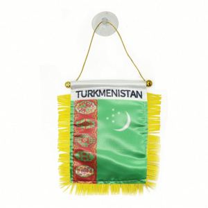 Custom TURKMENISTAN Satin Pennant Flag Car Mini Flag <b>Banner</b> with Yellow Tassels - Product Image 1
