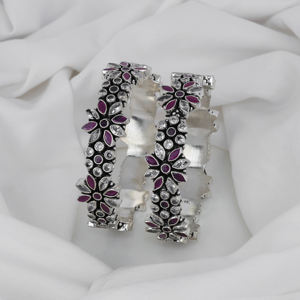 Bracelet en argent fin au design floral antique pour femmes, ensemble de bijoux fins en émail violet de style classique fabriqué à la main - Product Image 2