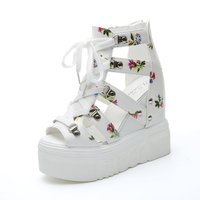Nouvelles sandales à plateforme compensée à bout ouvert, imprimées de fleurs, décontractées, à talons pour femmes