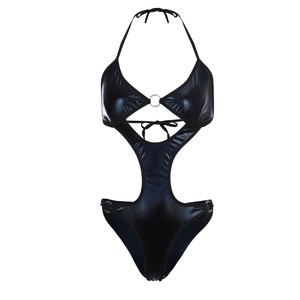 Combinaison sexy en similicuir à découpes pour femme, noire, une pièce, lingerie, maillot de bain - Product Image 4