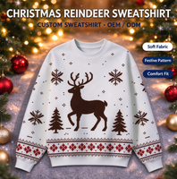 Sweat-shirt à col rond pour homme en molleton bouclette vintage OEM de haute qualité, uni, avec imprimé de Noël amusant et original, style sweat à capuche pour homme