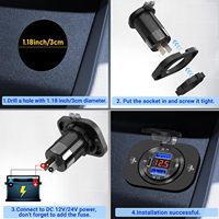 Carcasa de aluminio doble QC3.0 de 12V-24V, salida USB PD de 30W con voltímetro Digital e interruptor de botón para barco, autobús marino, RV