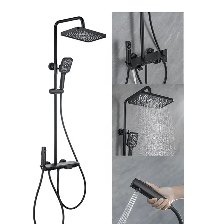 Home New Black Brass shower set thermostatic bathroom accessories shower head luxury Shower Set