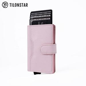 TILONSTAR TVC207P Cartera Delgada Rosa Antirrobo con Bloqueo RFID, Estuche de Aluminio, Tarjetero de Cuero Genuino - Product Image 1