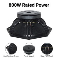 Haut-parleur de basses professionnel de 18 pouces, 800 W RMS, 8 ohms, avec bobine vocale de 100 mm et boîtier métallique, pour système de sonorisation de scène