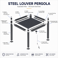 Pergola à lames en acier avec structure en aluminium, acier au carbone Q235, simple couche, réglable manuellement, pour villa, bord de piscine, cour arrière