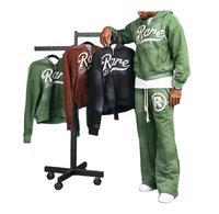 USA Zip-up pakaian olahraga oleh Acid Wash pria longgar Hoodie Sweatpants berlian imitasi cetak termal atletik Flare untuk musim dingin harga rendah