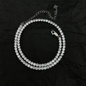 Collar de plata 925 con diamantes de circonia cúbica para hombre y mujer, Cadena de tenis personalizada, collar Popular
