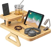 Bandeja de Bambú Premium para Reposabrazos de Sofá, Fácil de Limpiar, con Soporte para Teléfono y Portavasos, para Sala de Estar