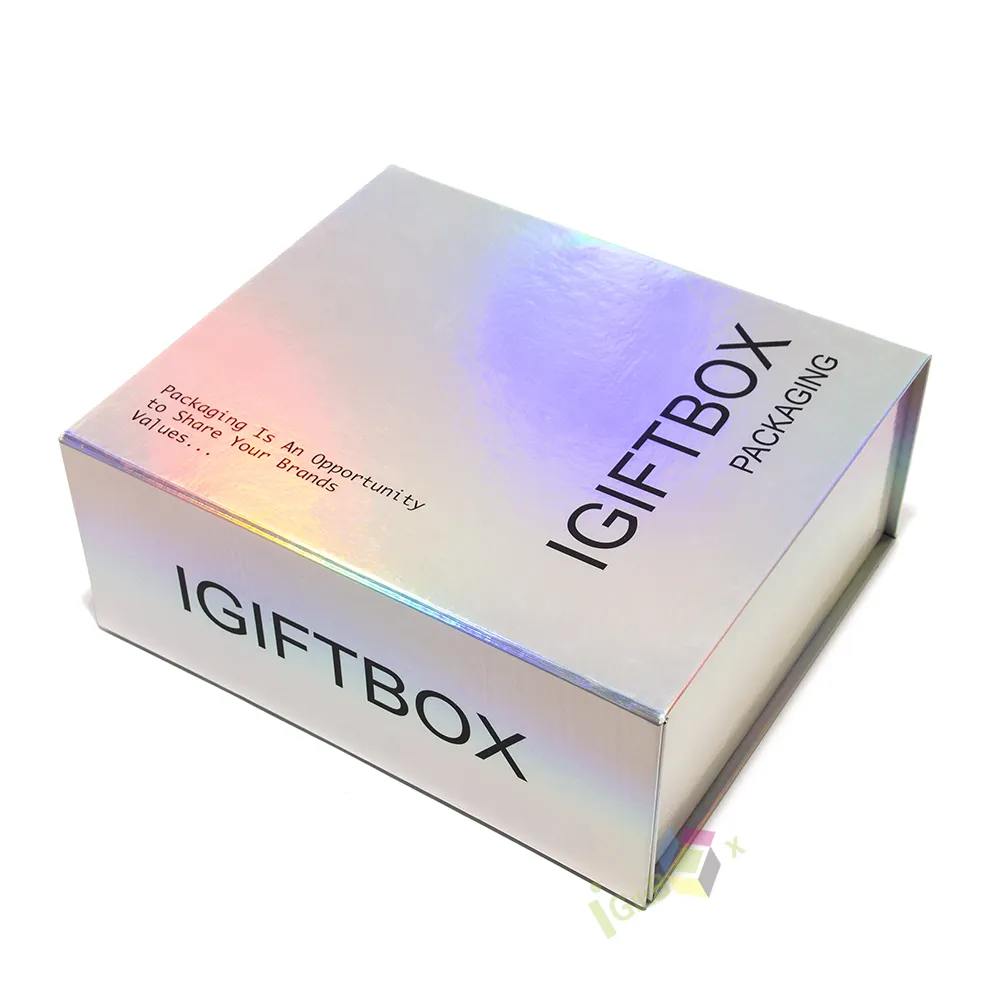 Роскошная голографическая блестящая картонная Складная Подарочная коробка с магнитной крышкой