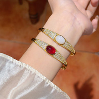 Bracelet manchette articulé en cuivre plaqué or avec pierre précieuse rubis et zircone cubique, bijoux de mariage pour mariée