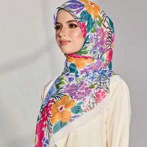 ผ้าคลุมศีรษะผ้าโพลีเอสเตอร์ระบายอากาศได้ดีผ้าคลุมไหล่ยาวสไตล์อาหรับพิมพ์ลายแบบมีสไตล์ฮิญาบผ้าชีฟองพรีเมียม - Product Image 1