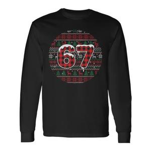 Six Seven Christmas 67 T-shirt à manches longues à col rond pour adulte, motif écossais de Noël, décontracté d'hiver, pour activités promotionnelles, numérique - Product Image 1