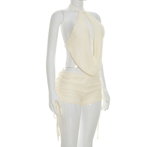 Viviblook C26ST198 Conjunto de Verano para Mujer, Nuevo, Color Sólido, Sexy, Sin Mangas, Espalda Descubierta, Top con Cuello Colgante, Shorts, Conjunto de 2 Piezas - Product Image 2