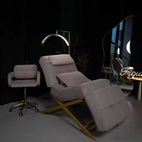 Vente Chaude Lit Esthétique Courbé Réglable pour Sourcils et Soins du Visage en Cuir Noir Moderne avec Table et Chaise