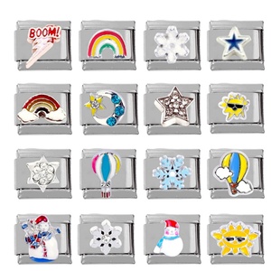 Bracelet élastique unisexe tendance avec breloques italiennes en acier inoxydable plaqué or, motifs flocon de neige, arc-en-ciel, étoile, lune - Product Image 2