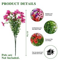Fleurs artificielles violettes pour jardin, porche, patio, décoration intérieure, 7 tiges, résistantes aux UV, fausses fleurs en buissons, vente en gros