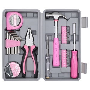 Kit d'outils miniatures de 29 pièces, boîte à outils rose de base pour le collège/dortoir, la maison et le bureau, kit d'outils de bricolage, réparations domestiques de base dans un étui portable - Product Image 5