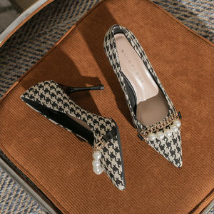 Chaussures à talons hauts à bout fermé à motif à carreaux, sexy, pour cocktails et soirées mode été/hiver - Product Image 2