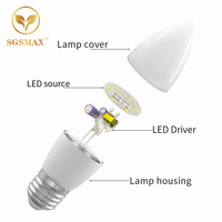 Ampoule LED C37 E14 E27 5W 7W AC165-265V avec couvercle givré, lampe à bougie LED à économie d'énergie pour l'éclairage domestique et hôtelier