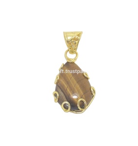 Piedra preciosa de ojo de tigre natural con alambre chapado en oro envuelto regalo hecho a mano para su colgante de collar de joyería - Product Image 3