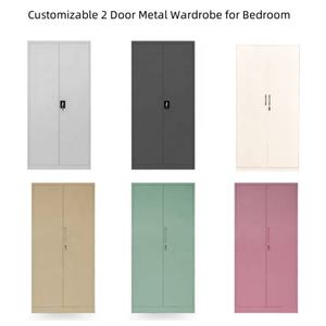 Moderner 2-türiger Kleiderschrank aus Stahl mit Spiegel, Maßgefertigtes Design für das Schlafzimmer, Metallschrank - Product Image 6