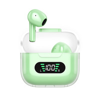 Casque sans fil D2 sur oreille TWS V5.2 avec faible latence de 30 ms, longue durée de vie, design capsule spatiale translucide et indicateur de batterie LED