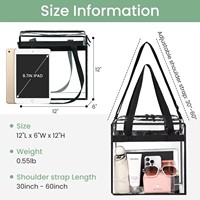 Sac à main de plage transparent en PVC avec fermeture éclair et bandoulière, approuvé pour les stades, grand format, pour voyages et messagerie