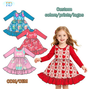 Ruidian ODM OEM Ingrosso Abito Girovaglio in Bambù per Bambine a Maniche Lunghe con Orlo a Balze e Ampia Gonna, <span class=keywords><strong>Abbigliamento</strong></span> Boutique per Bambini in Bambù - Product Image 1