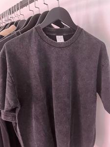 Camisetas de hombre de fábrica 100% algodón de punto, holgadas, lisas, con efecto lavado a la piedra y desgastado, estilo oversize streetwear vintage - Product Image 2