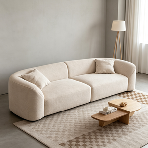 Curved Fabric Sectional <b>Sofa</b> Three Seat Pillow Back Wooden <b>Legs</b> Minimalist Design Living Room Furniture - Product Image 6