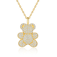 Collier pendentif ours mignon en argent sterling 925 avec moissanite, plaqué or minimaliste