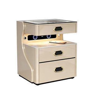 <span class=keywords><strong>Table</strong></span> <span class=keywords><strong>de</strong></span> <span class=keywords><strong>chevet</strong></span> moderne en bois avec 3 tiroirs, charge sans fil, verrouillage par empreinte digitale, connectivité Bluetooth - Product Image 1