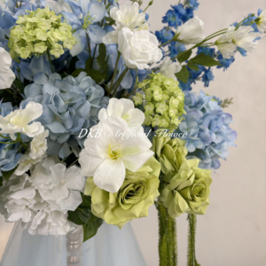 Boule de fleurs bleues réalistes faites à la main en gros, décoration d'événements de mariage, centre de table en soie artificielle, <span class=keywords><strong>rose</strong></span>, Thanksgiving, remise de diplôme - Product Image 4