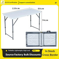 Table pliante en plastique durable de conception moderne, 1,2 m, moulée par soufflage, portable, pour le camping en plein air, les pique-niques, les repas, l'école, résistante aux intempéries
