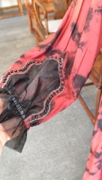 Robe Abaya Rouge Fantaisie en Coton Doux à Imprimé Numérique et Perles pour Femmes Musulmanes du Moyen-Orient, Style Algérien, Idéale pour l'Été et les Soirées