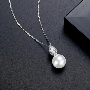 LUOTEEMI <strong>Japanese</strong> Trendy Tear Drop Imitation White Pearl Zircon Pendant Chain Necklace for Women Daily Wear Fashion <strong>Jewellery</strong> - Product Image 6