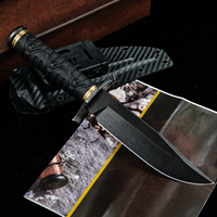 KB DC53 Stahlmesser mit feststehender Klinge, Gummigriff, taktisches Überlebens-, Jagd- und Campingmesser mit Carbonfaser-Textur und Kydex-Scheide