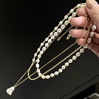 Set Kalung Mutiara Air Tawar Alami 3-in-1 Mutiara Baroque Desain Serbaguna untuk Dipakai Tunggal/Ditumpuk Satu Set Berbagai Gaya