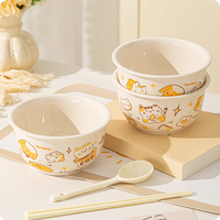 Service de table en céramique blanche écologique de style nordique européen avec motif de chat de dessin animé classique, assiette, bol, compatible avec le four à micro-ondes
