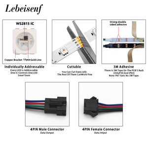 5 m/lotto WS2815 <span class=keywords><strong>Flex</strong></span> <span class=keywords><strong>LED</strong></span> Strips 30 60 144 LEDs/M SMD 5050 RGB Magic Color IC integrato Dual Signal luce indirizzabile in modo indipendente - Product Image 3