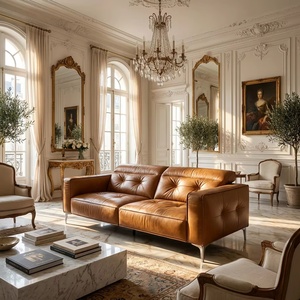Sofá Chesterfield Moderno <span class=keywords><strong>de</strong></span> Cuero Genuino Color Bronceado, 3 Plazas, Minimalista, <span class=keywords><strong>de</strong></span> Lujo, para Sala <span class=keywords><strong>de</strong></span> Estar, Hotel, Oficina, Salón - Product Image 2