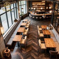 Prix d'usine Ron Group : Ensemble mobilier pour hôtels et restaurants, comprenant table carrée en bois, chaise rembourrée, banquette en tissu et tabourets de bar