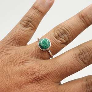 Solid Sterling Silver Minimalist <b>Malachite</b> Gemstone Ring Vintage Handmade Wedding/Party <b>Jewelry</b> Diamond Birthstone Gift for - Product Image 6