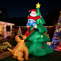 Décoration de Noël gonflable lumineuse de 1,8 m : Chien qui poursuit Père Noël, grimpant à l'arbre et tirant sur son pantalon