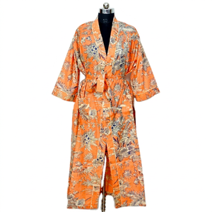 Kimono de algodón puro 100% para mujer para ropa de salón kimono con cuello en V con diseño simple y estampado floral para ropa informal - Product Image 1