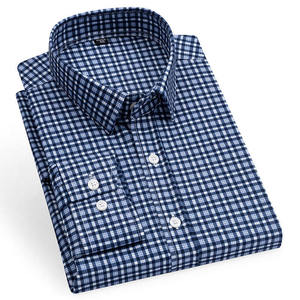 Chemises décontractées à manches longues pour hommes en gros ODM, sans repassage, extensibles, en coton à carreaux, durables, traitement anti-repassage - Product Image 5